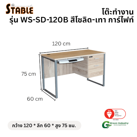 โต๊ะคอมพิวเตอร์ STABLE รุ่น WS-SD-120B 120 ซม. สีโซลิด-เทา การ์ไฟท์_1